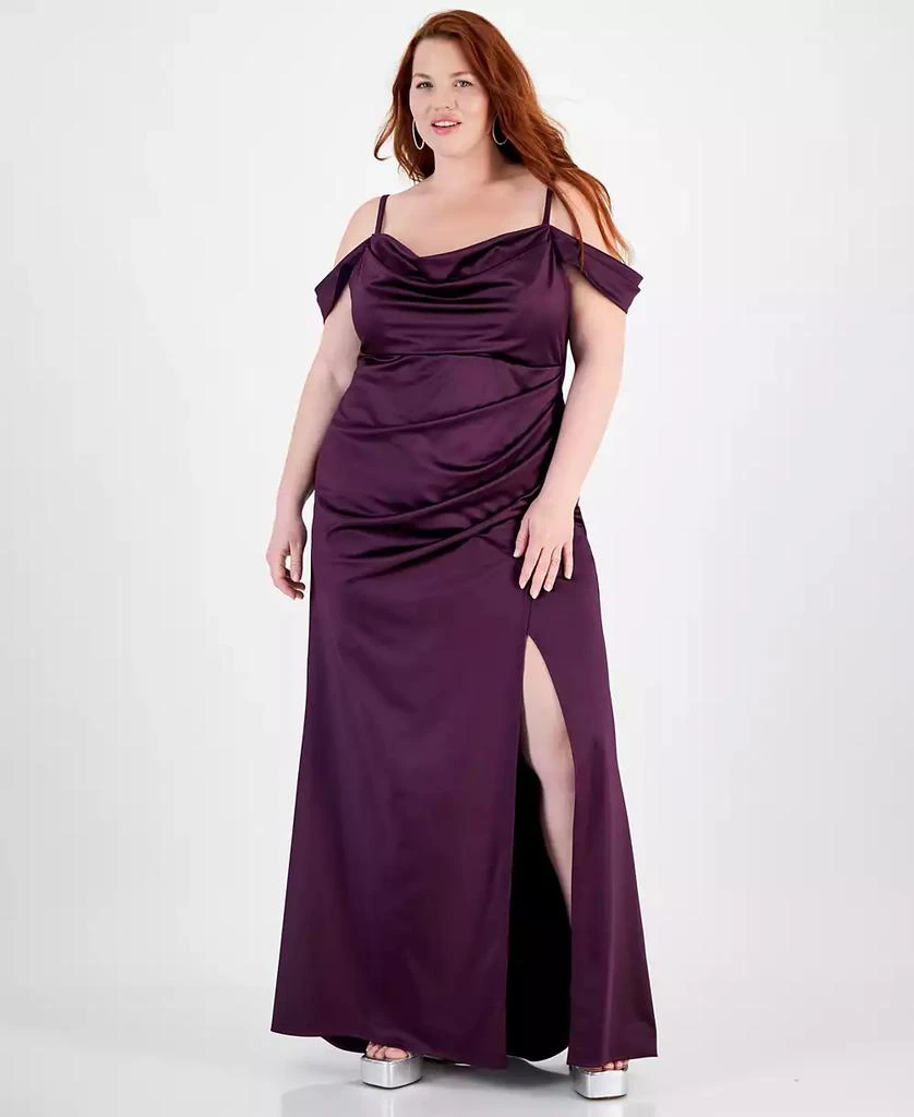 B Darlin Trendy Plus Size Off-The-Shoulder Satin Gown - New ORCHID - Size 22W B Darlin Trendy Plus Size Off-The-Shoulder Satin Gown - New ORCHID - Size 22W