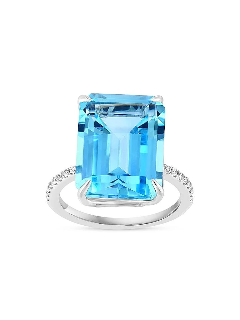 Saks Fifth Avenue Collection 14K White Gold, Blue Topaz 
0.13 TCW Diamond Ring
