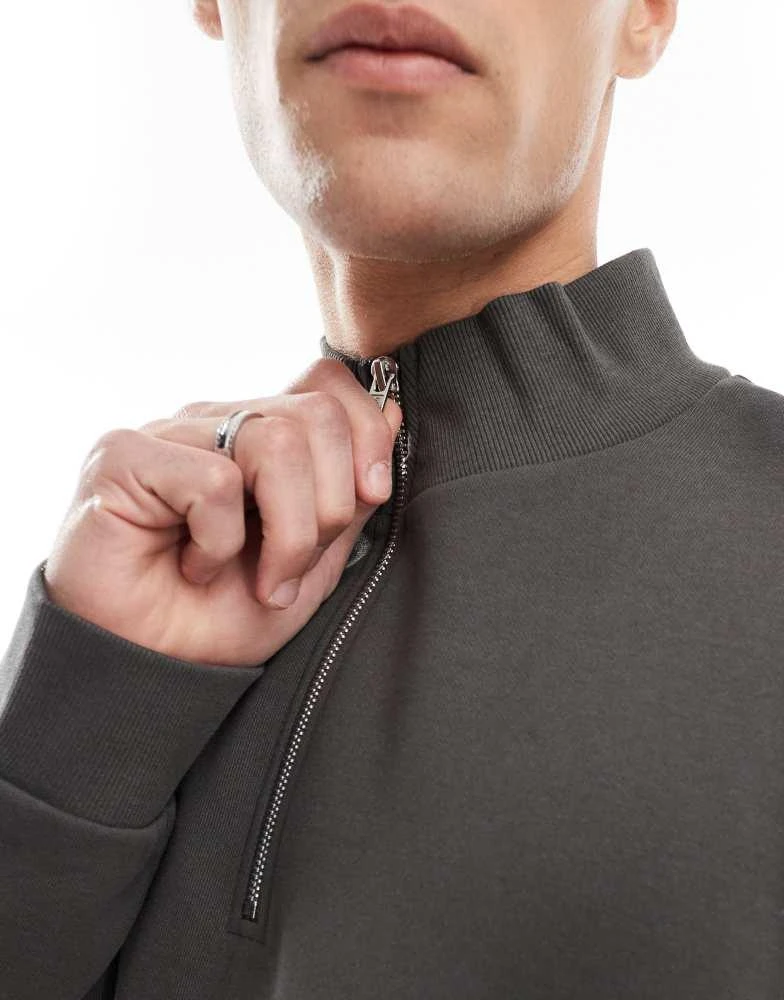 ASOS ASOS DESIGN essential sweatshirt with quarter zip in khaki 2