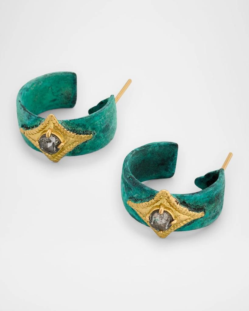 Armenta 18K Yellow Gold and Antiqued Copper Artifact Crivelli Gray Diamond Hoop Earrings 3