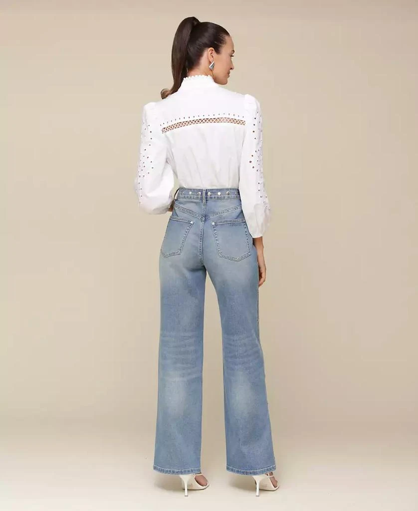 Avec Les Filles Women's Mid-Rise Studded Barrel-Leg Jeans 6