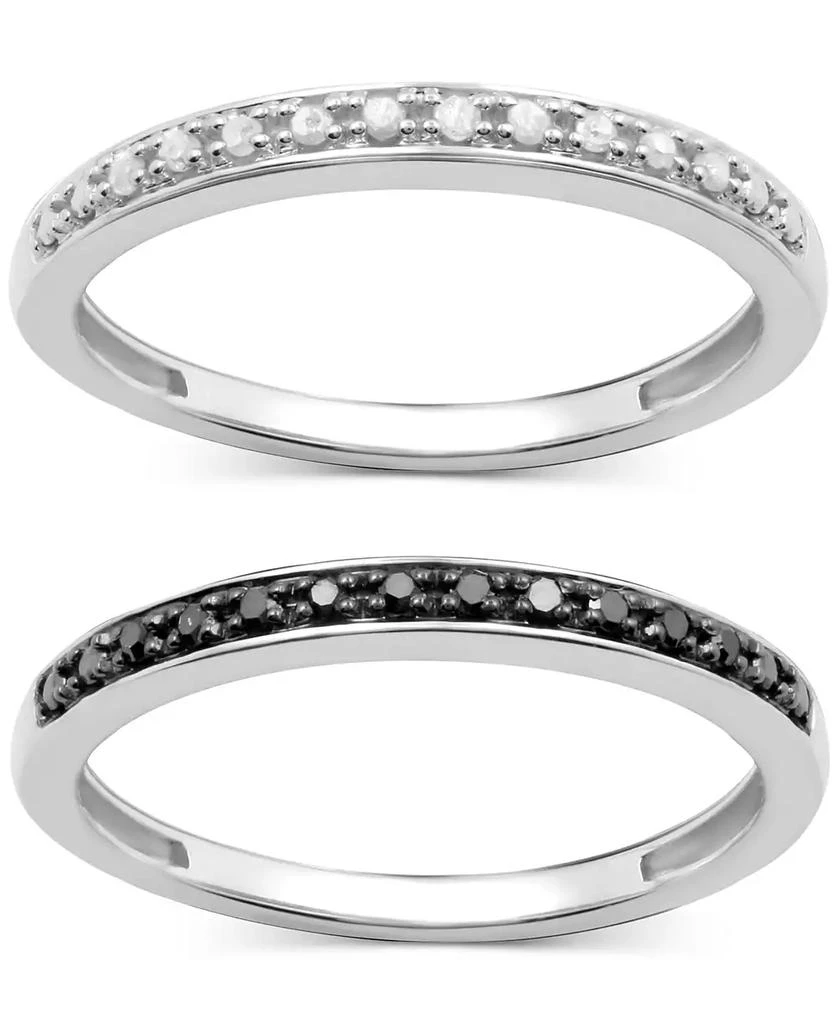 Macy's 2-Pc Set Black Diamond (1/10 ct. t.w.) & White Diamond (1/10 ct. t.w.) Stack Rings in Sterling Silver 3