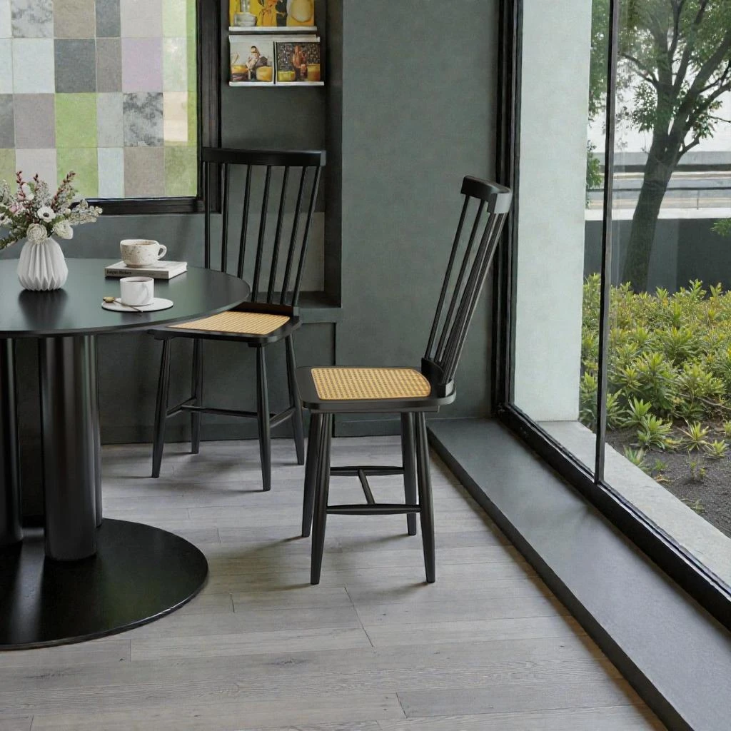 Hivvago Rustic Rubberwood Chair with Durable PE Rattan Seats - Set of 2