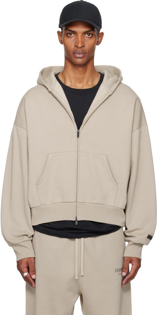 Essentials Taupe Classic Fit Fleece Zip-Up Hoodie