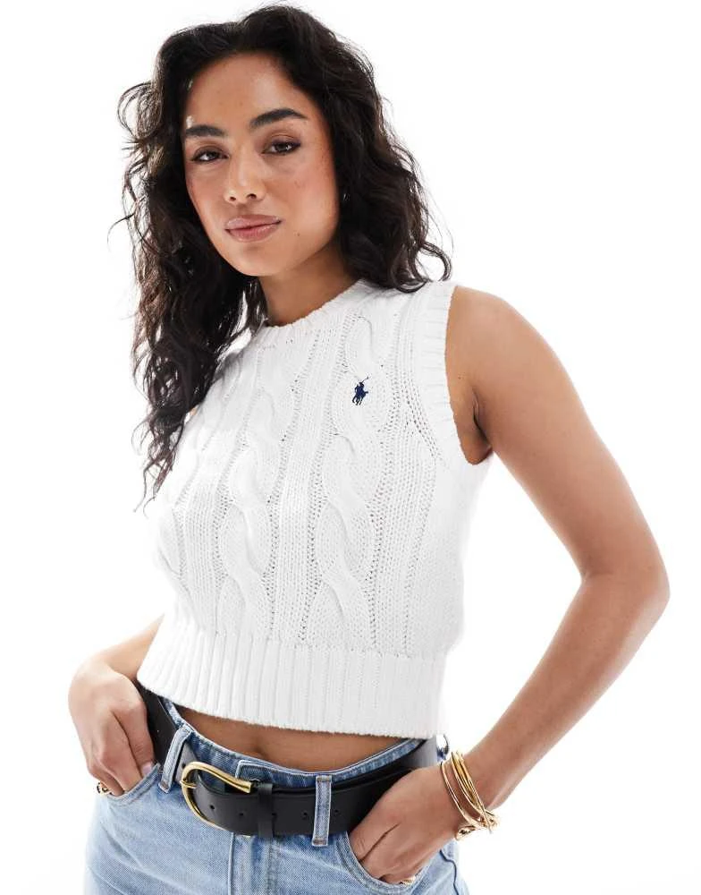 Ralph Lauren Polo Ralph Lauren cable knit sleeveless jumper with logo in white 1