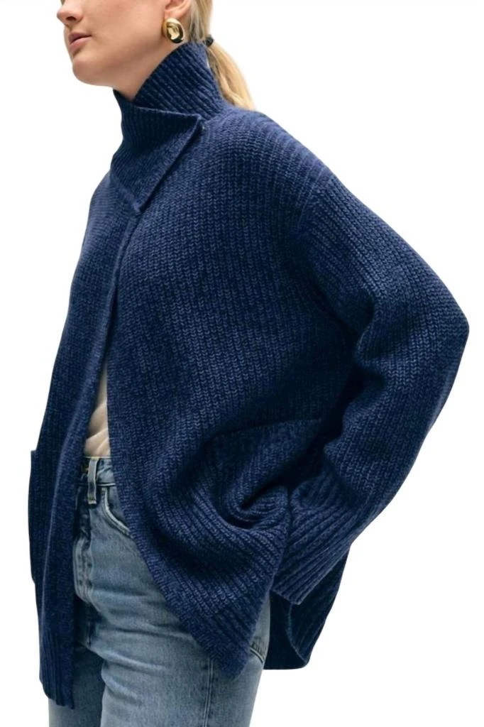 White + Warren Cotton Cashmere Blend Coatigan In Blue Marl 1