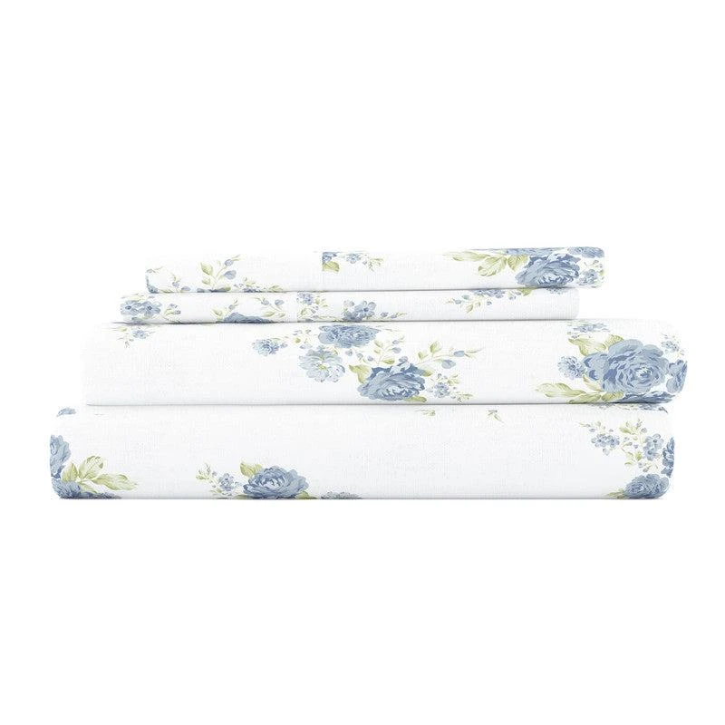 IENJOY HOME Rose Bunch Light Blue 100% Cotton Flannel Super Soft Sheet Set 1