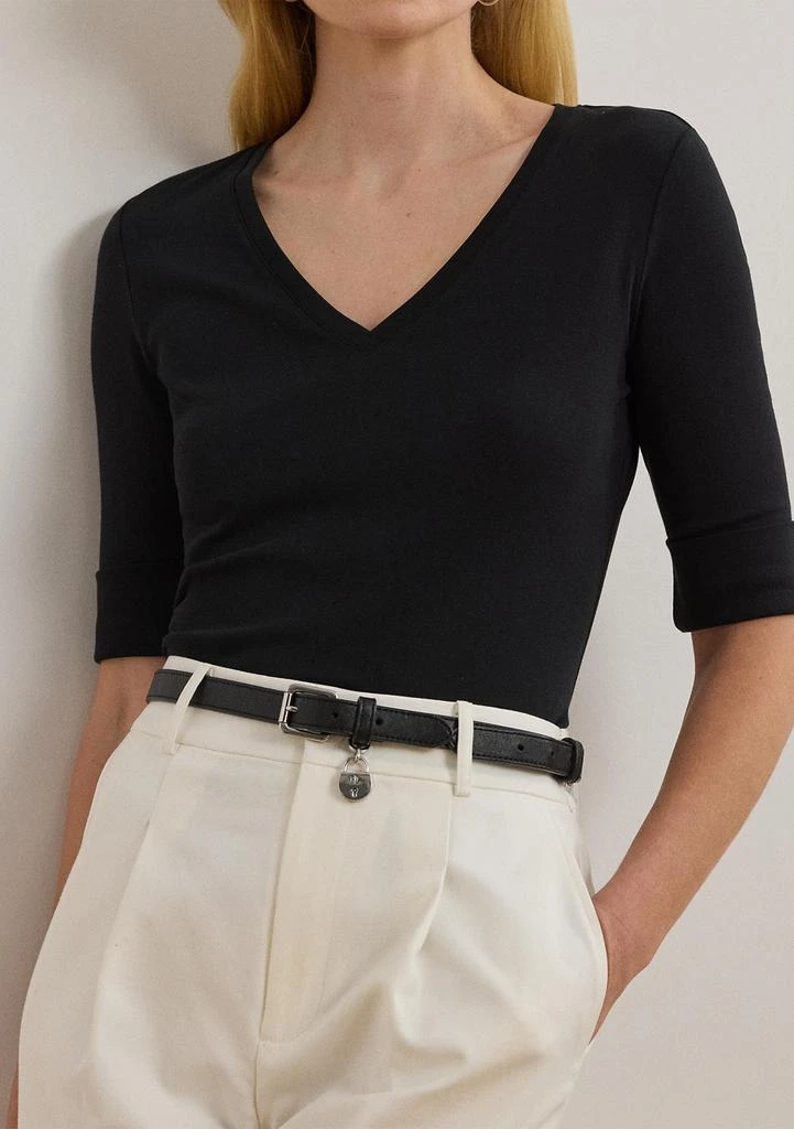 Ralph Lauren Women
s Stretch Cotton Elbow-Sleeve V-Neck T-Shirt 3