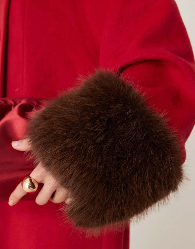 Sister Jane Dream Sister Jane double breasted faux fur coat in bordeaux red 3