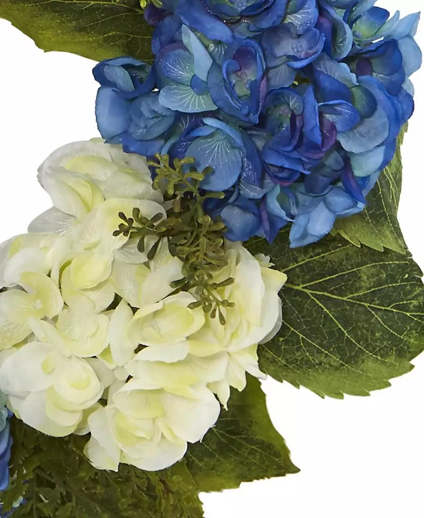 NEARLY NATURAL 24" Hydrangea Blue & White Wreath 3