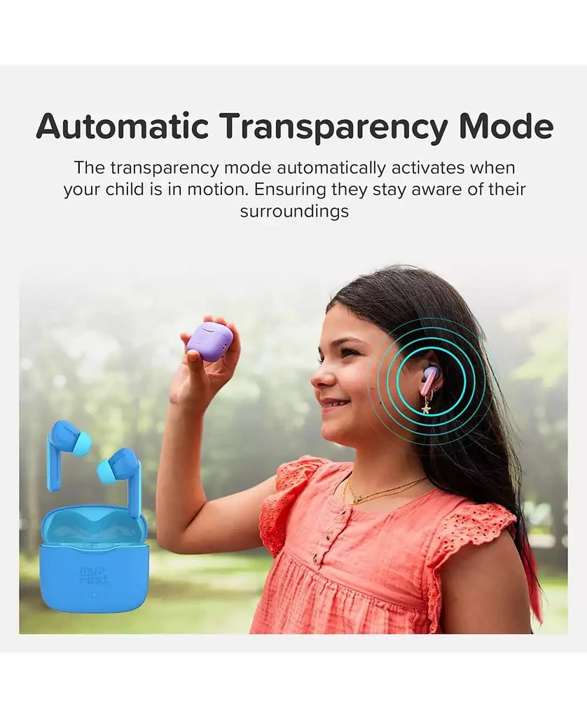 myFirst 85dB Volume Limit, Built-in Mic, 6 Ear Tips, Anti-Lost Strap Easy Pairing, Gift for Kids 4-15 CareBuds Kids Wireless Earbuds 8