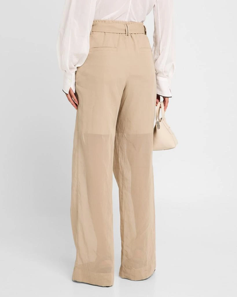 Brunello Cucinelli Belted Cotton Gauze Wide Leg Track Pants 3