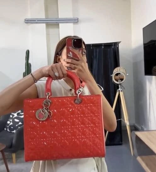 Dior Dior Orange Cannage Patent Leather Large Lady Dior Tote 2