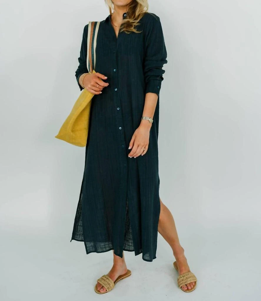 LENNY NIEMEYER Cotton Texture Dress In Deep Blue 5