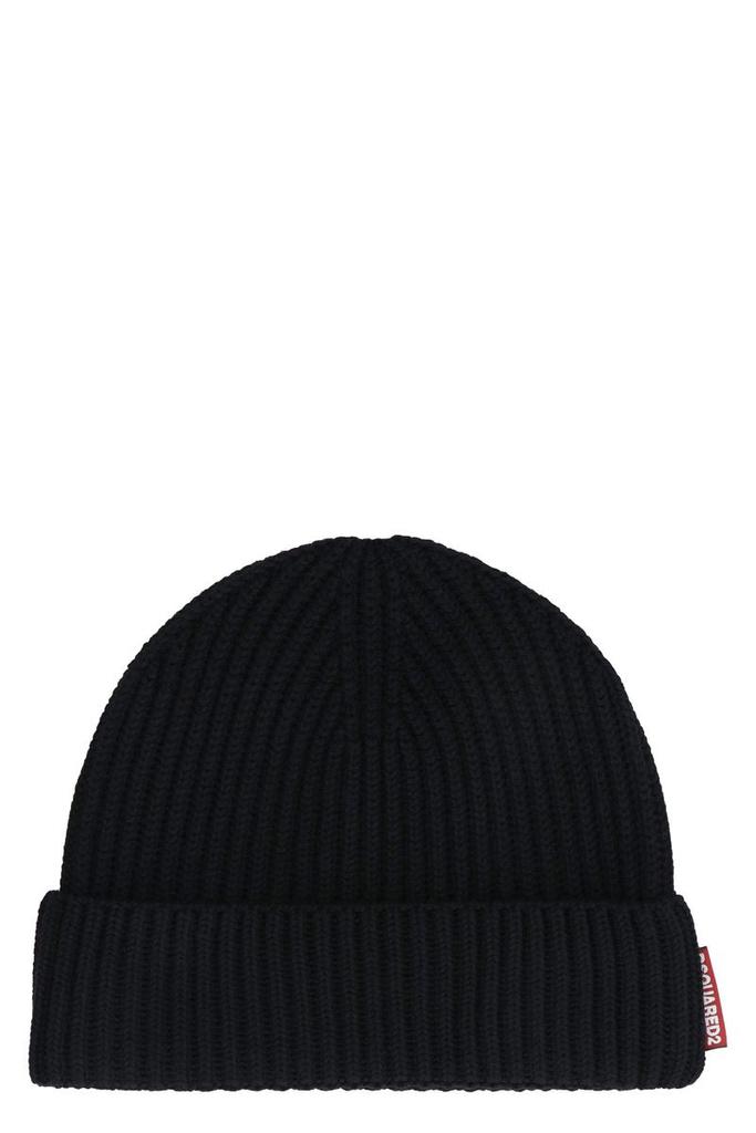 Alexander Wang logo earmuff beanie in ribbed wool stretch