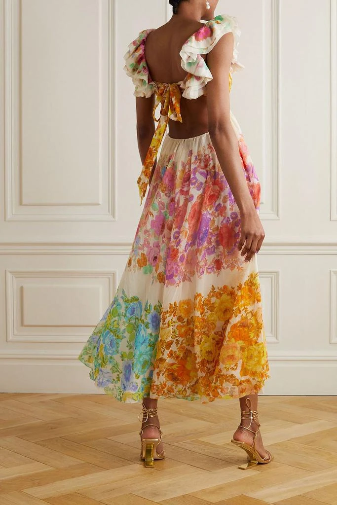 Zimmermann Raie cutout ruffled printed cotton and silk-blend chiffon midi dress 3