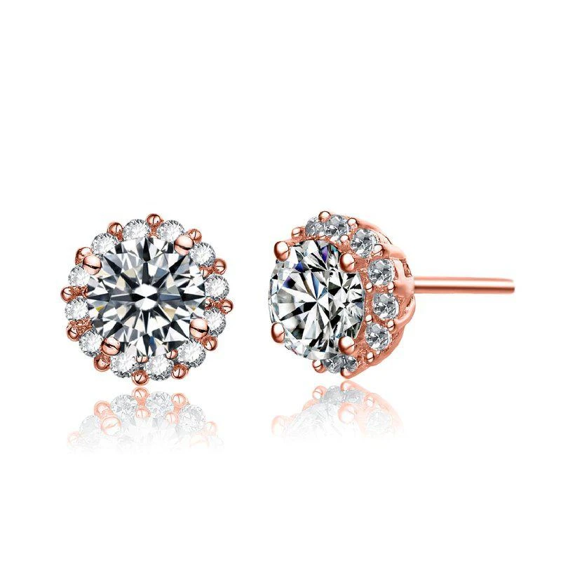 Genevive Stylish 18K Rose Gold Plated Pave Stud Earrings 1