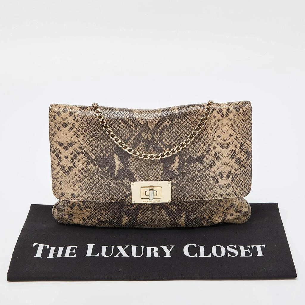 Michael Kors MICHAEL Michael Kors Beige Python Effect Leather Oversized Sloan Chain Clutch 9