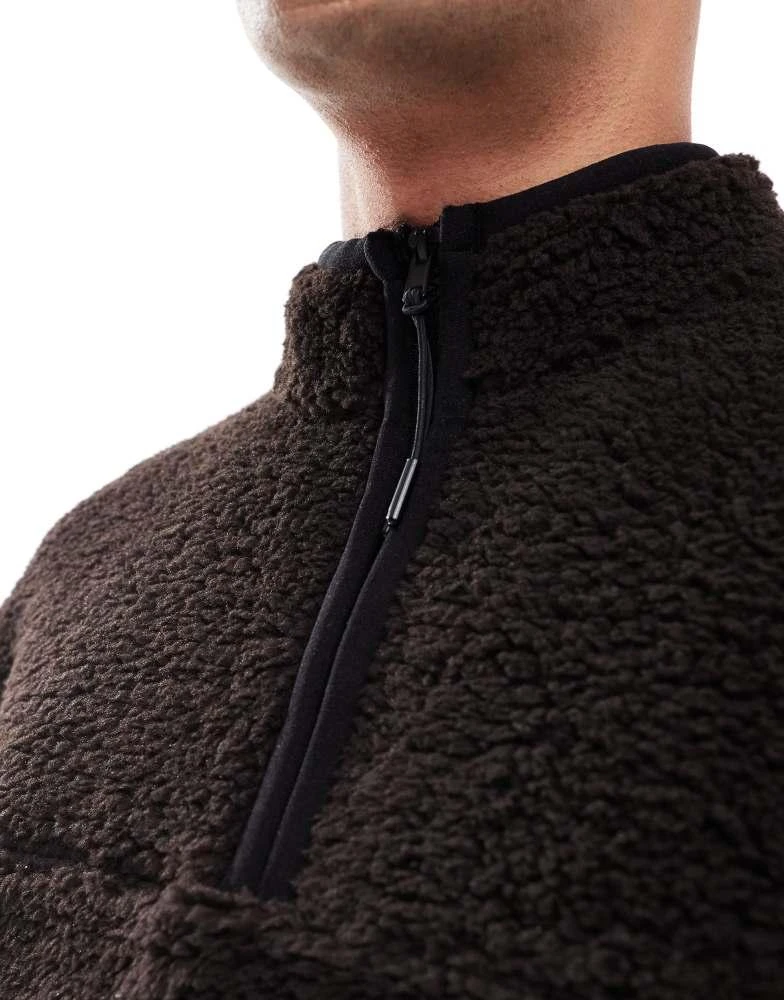 ASOS ASOS DESIGN boxy oversized quarter zip borg sweatshirt in brown 3
