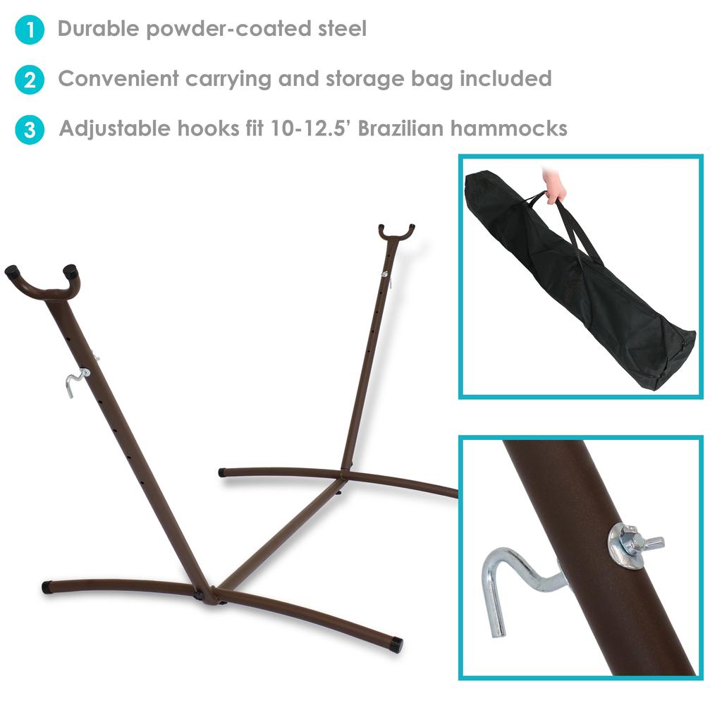 Sunnydaze Brazilian Portable Heavy-Duty 2-Person Space-Saving Hammock Stand Only with Carrying Case - 400 lb Weight Capacity