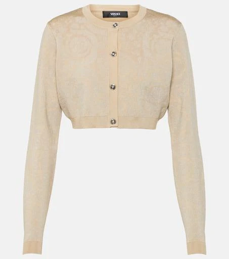 Versace Barocco cropped lamé cardigan 1