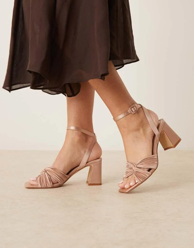 Be Mine Be Mine Bridal Divaa plisse block heeled sandals in blush satin