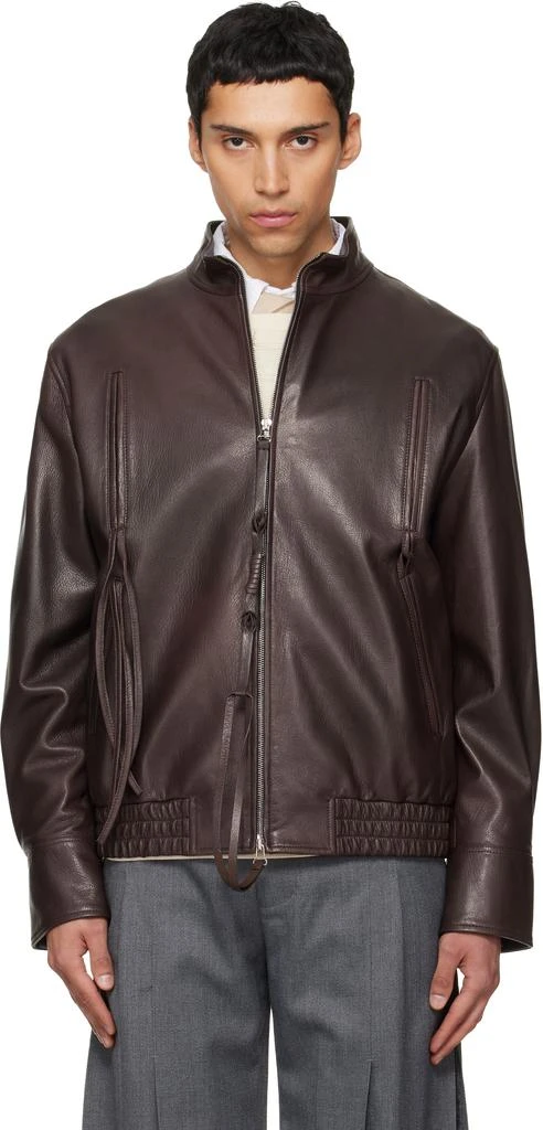 NULLUS Brown Braided Detail Leather Jacket