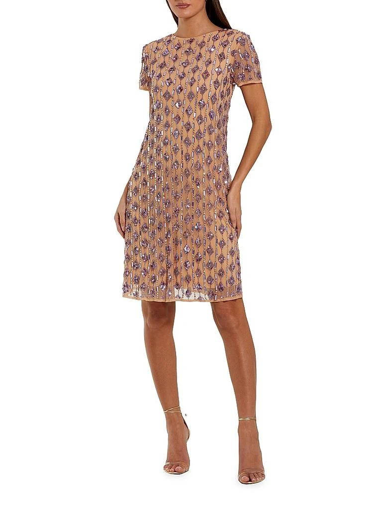 Mac Duggal Cocktail Beaded Mesh T-Shirt Knee-Length Dress