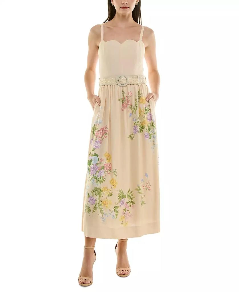 Taylor Women's Floral-Print Belted Fit & Flare Dress 1