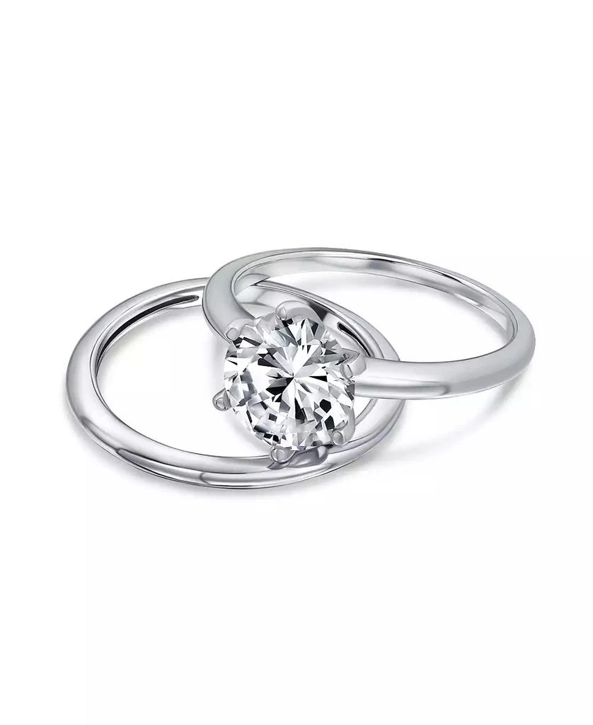Bling Jewelry Traditional CZ Cubic Zirconia Promise 3CTW 6 Prong Solitaire Ring Set 
Band Sterling Silver 3