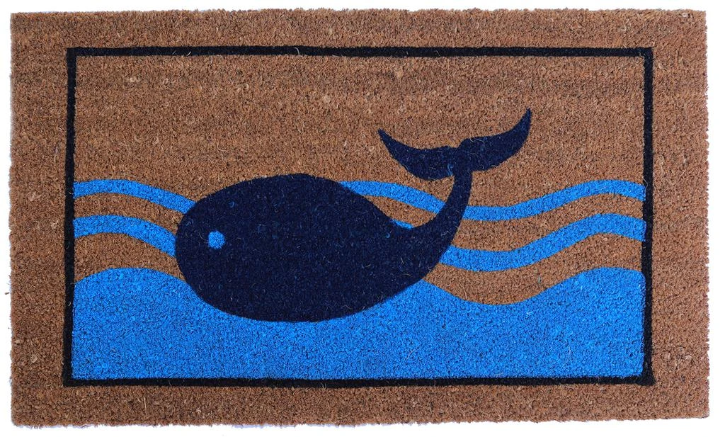 Imports Décor Dolphin Ocean Coir Door Mat, Nautical Sea Theme Coconut Fiber Doormat with Non-Slip PVC Backing, Indoor Outdoor Entrance Rug
