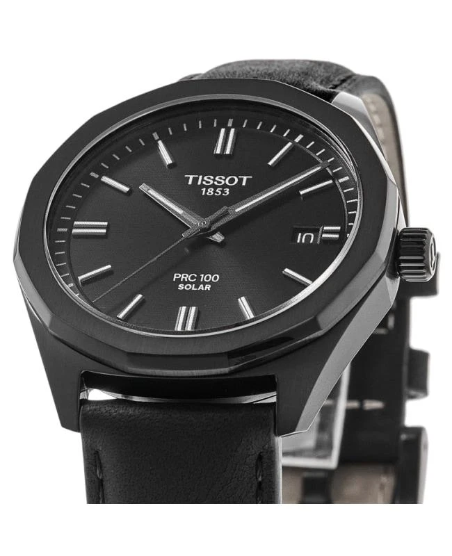 Tissot Tissot PRC100 Solar Black Dial Leather Strap Men's Watch T151.422.36.051.00 2