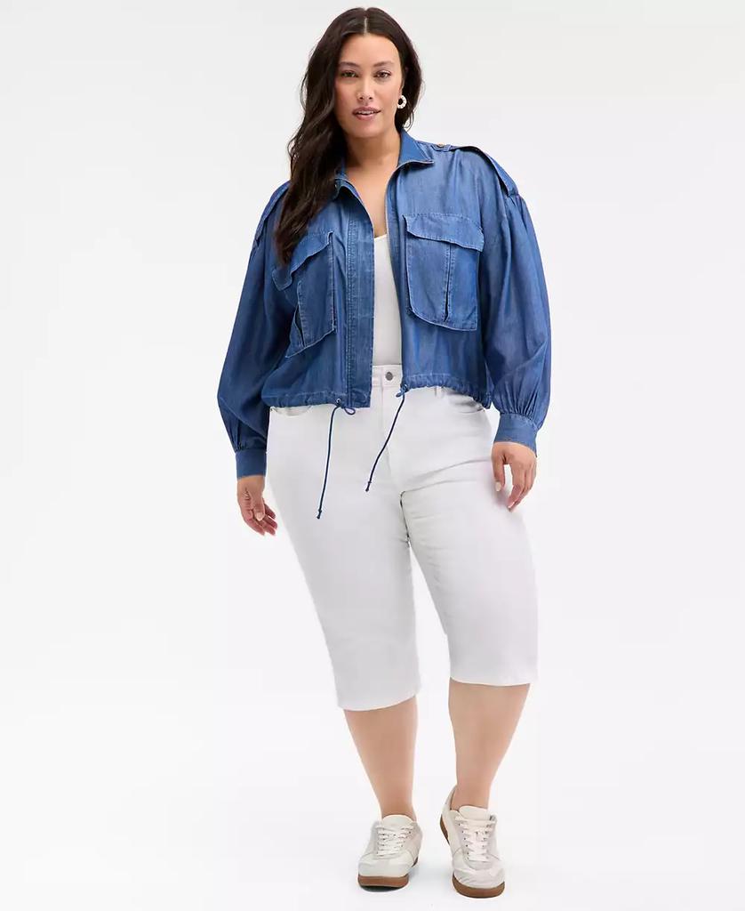 On 34th Trendy Plus Size Chambray Cropped Jacket, Exclusively at Macy's