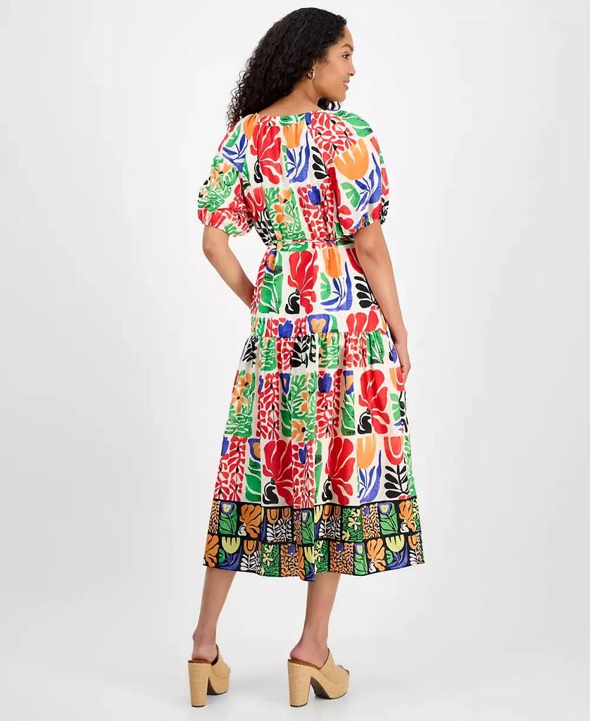 julia jordan Women's Printed V-Neck Puff-Sleeve Midi Dress 5