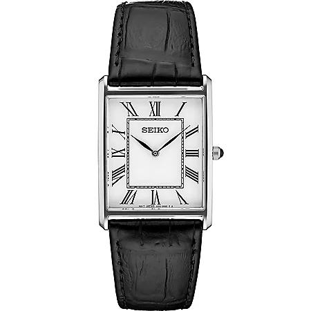 Seiko Seiko Essentials Collection Quartz Black  Leather Strap, 28.4mm