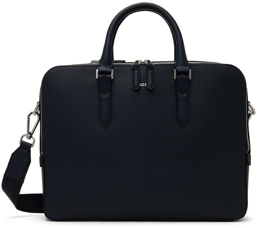Hugo Boss Navy Structured Leather Briefcase