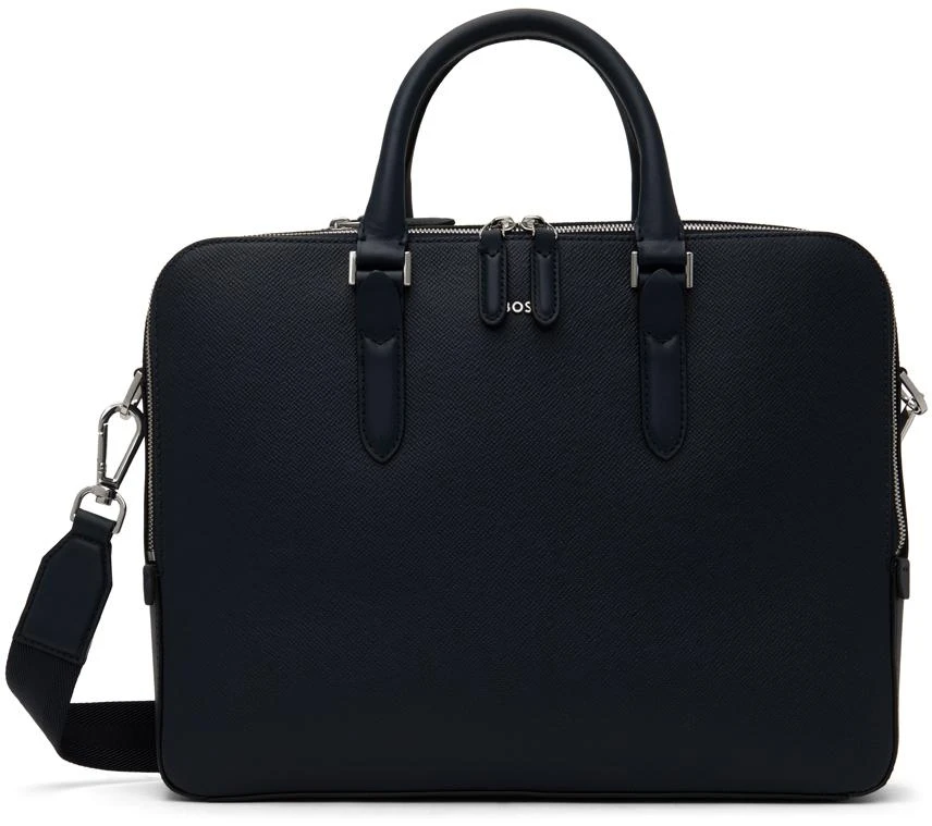 Hugo Boss Navy Structured Leather Briefcase 1