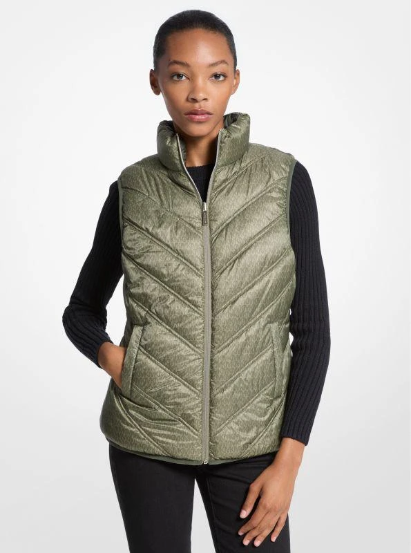 Michael Kors Chevron Quilted Logo Print and Nylon Packable Vest 3
