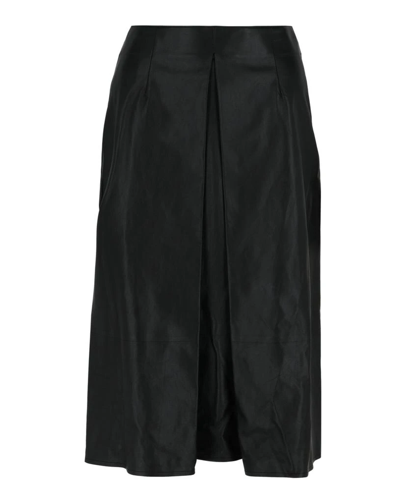 Salvatore Ferragamo Pleated-Front Leather Midi Skirt 1