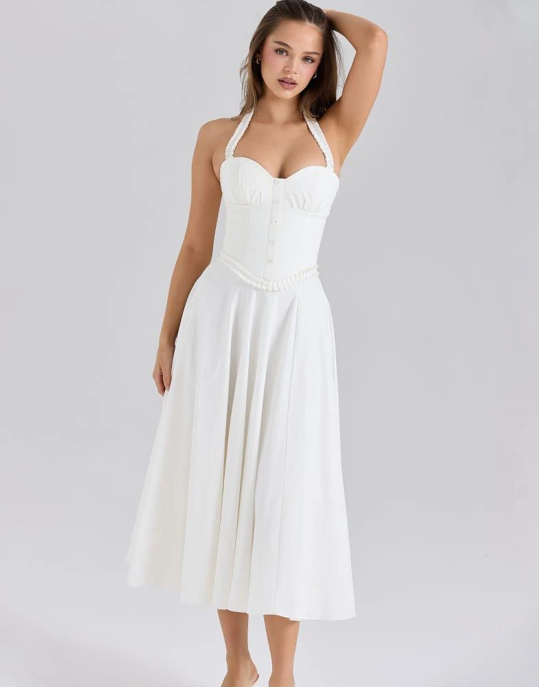 House of CB House of CB Georgie stretch cotton halter neck midi dress in white 3
