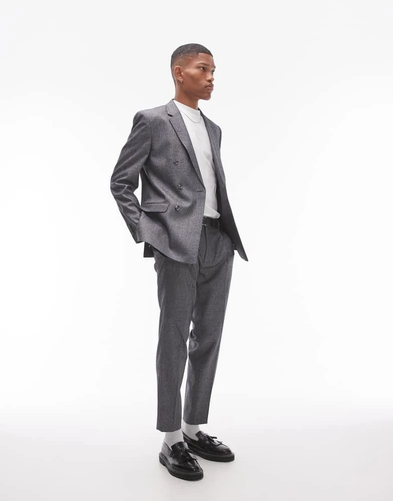 Topman Topman slim cross hatch suit jacket in grey 3
