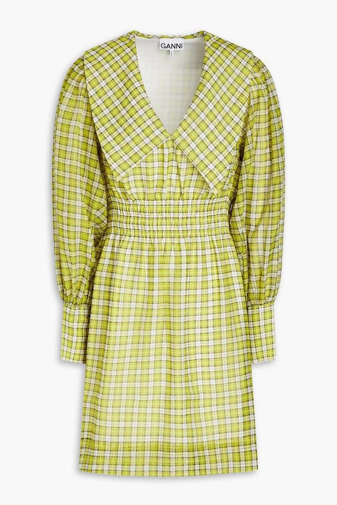 Ganni Shirred checked woven mini dress 1