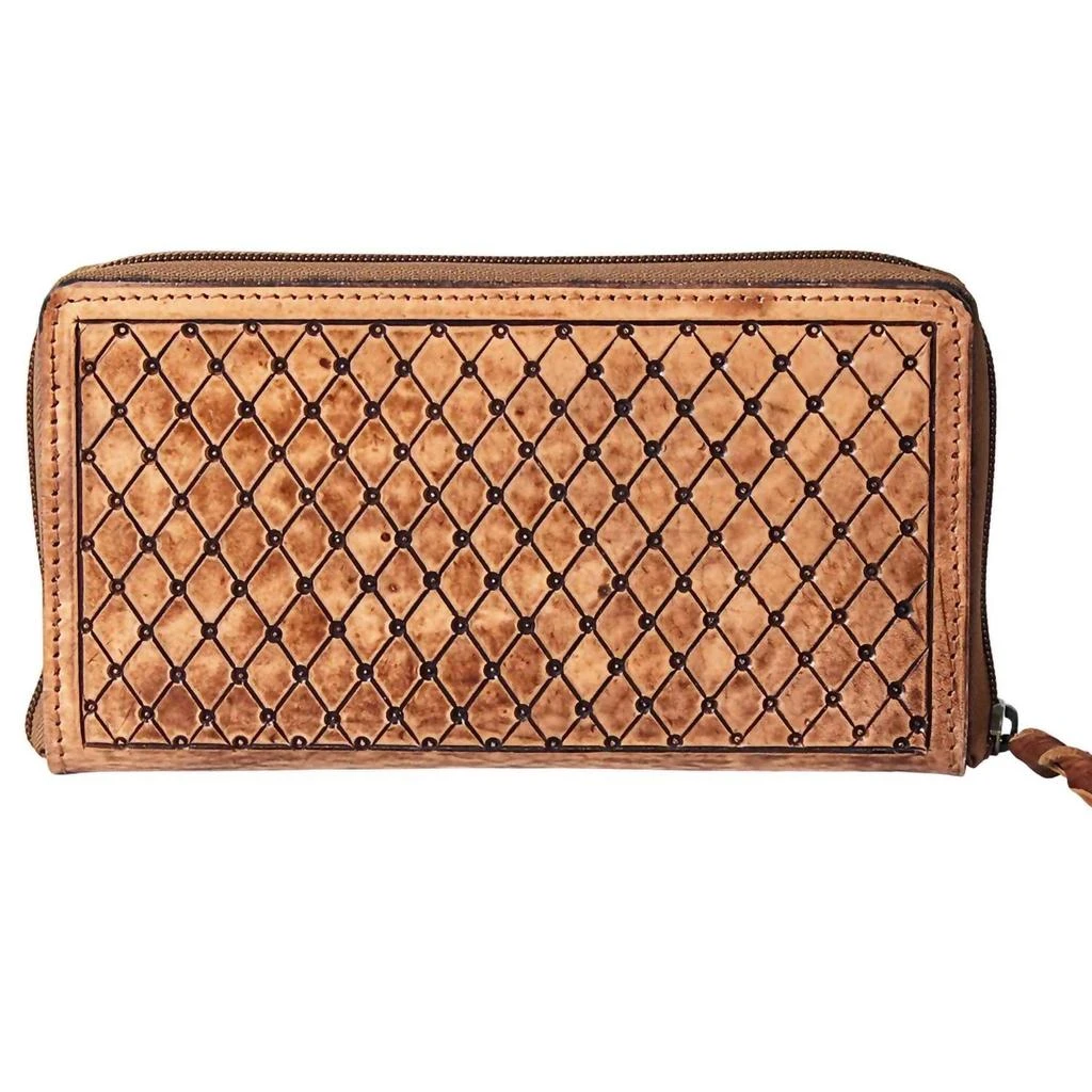 American Darling Women's Ranchin' Dream Tooled Leather Zip Wallet In Brown 2