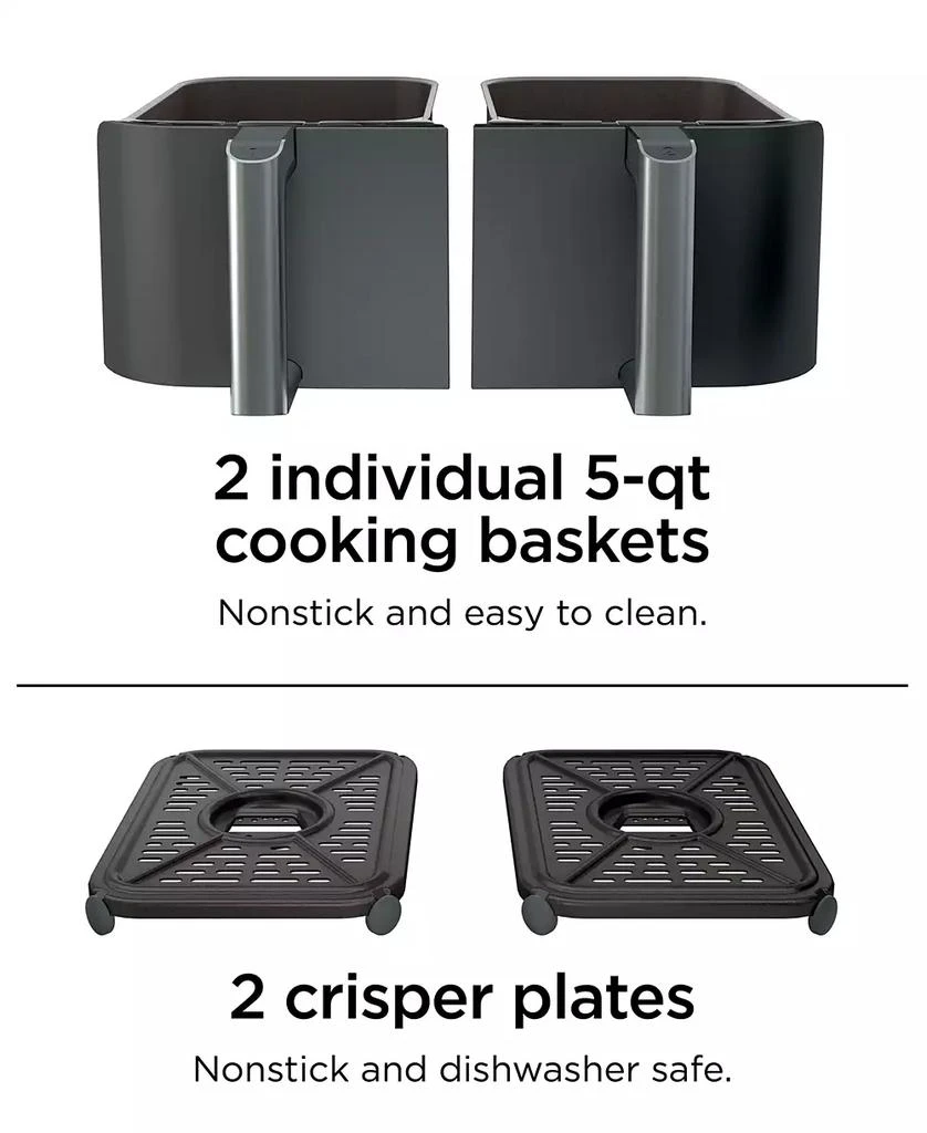 Ninja Foodi® DZ401 6-in-1 10-qt. XL 2-Basket Air Fryer with DualZone™ Technology- Air Fry, Broil, Roast, Dehydrate, Reheat and Bake, Family Sized 14