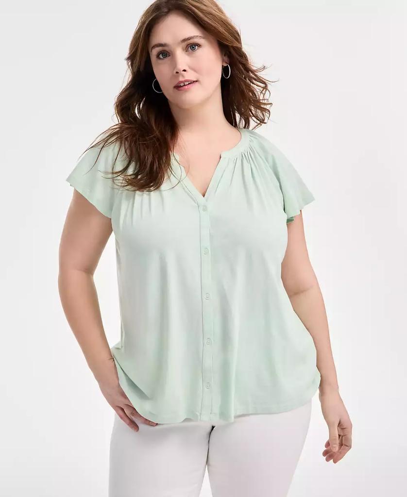 売れ筋商品|||スタイルアンドコー カットソー トップス レディース Plus Size Flutter-Sleeve Top, Exclusively at Macy's Aqua Swirl Style & Co Plus Size Flutter-Sleeve Top, Exclusively at