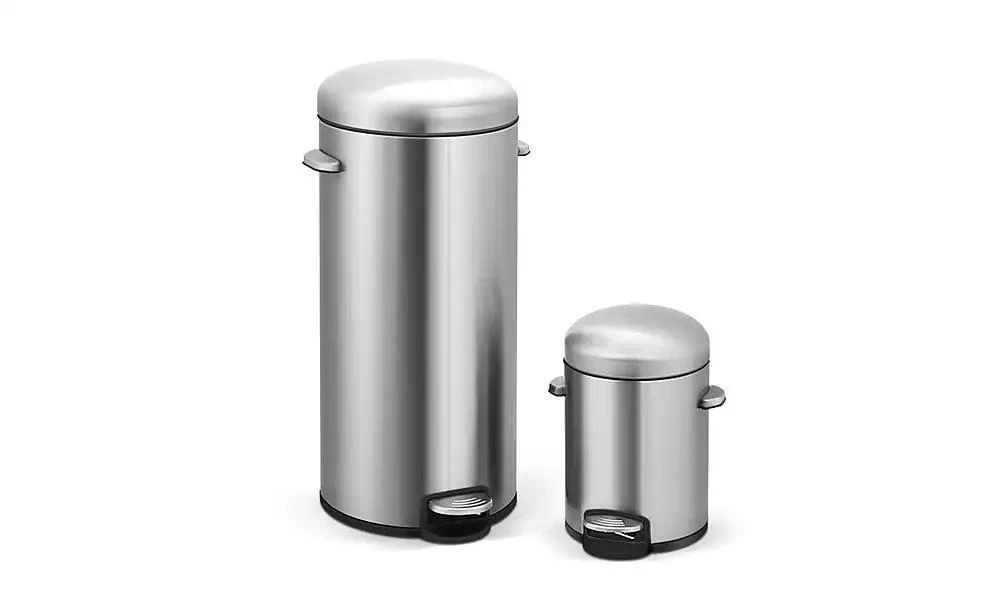 Mega Casa 8 Gal./30 Liter and 1.3 Gal./5 Liter Stainless Steel Step-on Trash Can Set for Kitchen and Bathroom