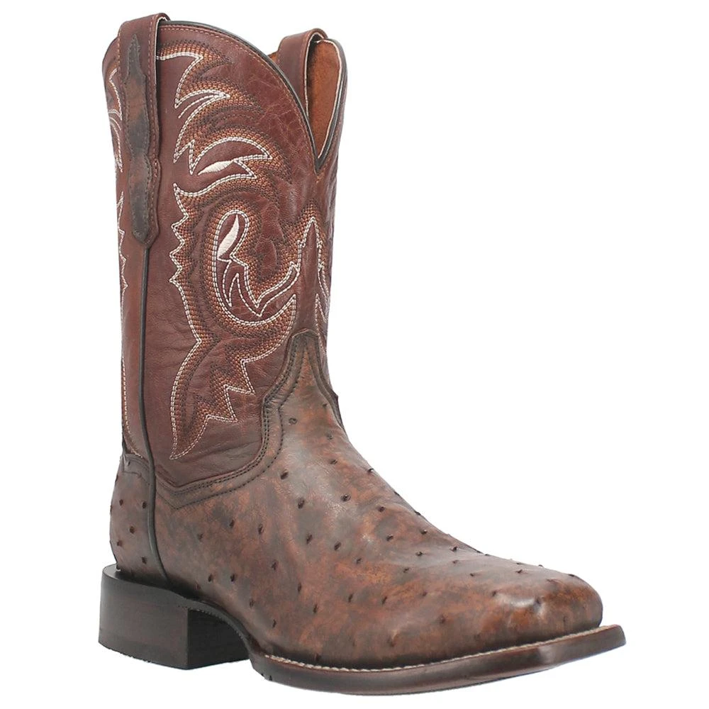 Dan Post Boots Dillinger Full Quill Ostrich Embroidered Square Toe Pull On Cowboy Boot 2