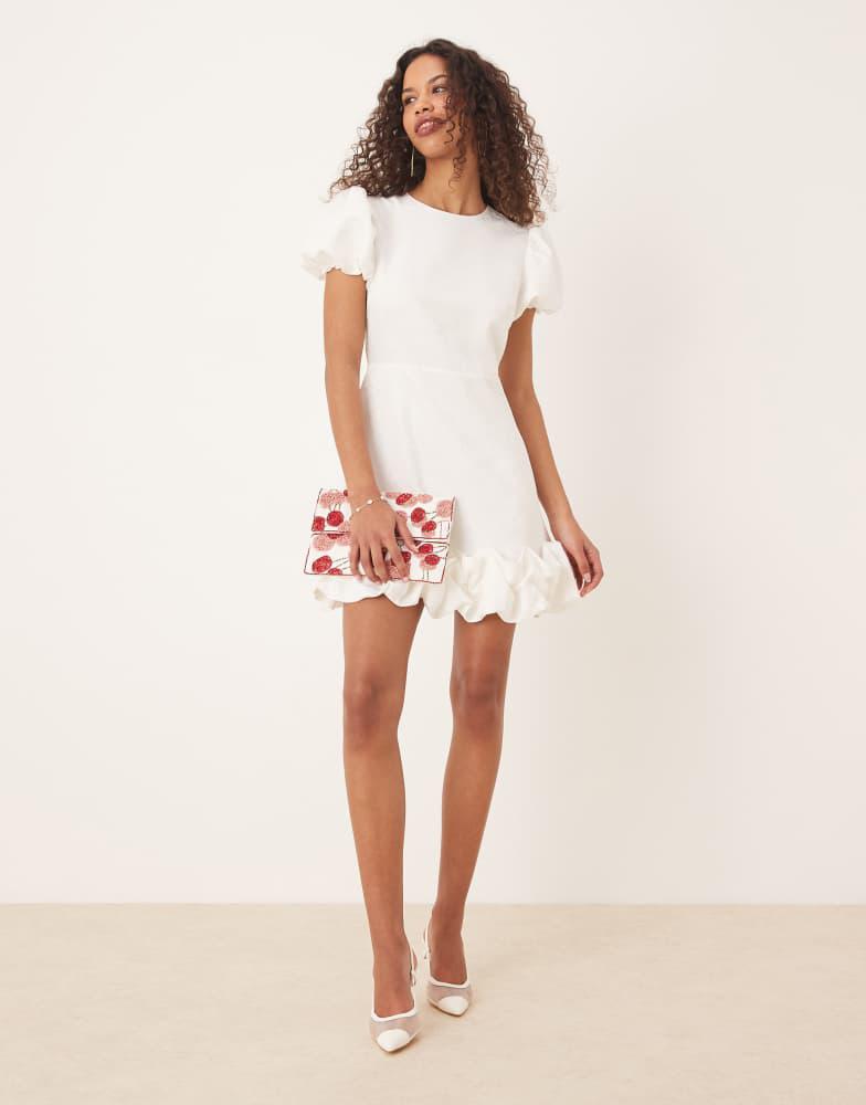 Shop Sister Jane puff hem jacquard mini dress in ivory on Sale at