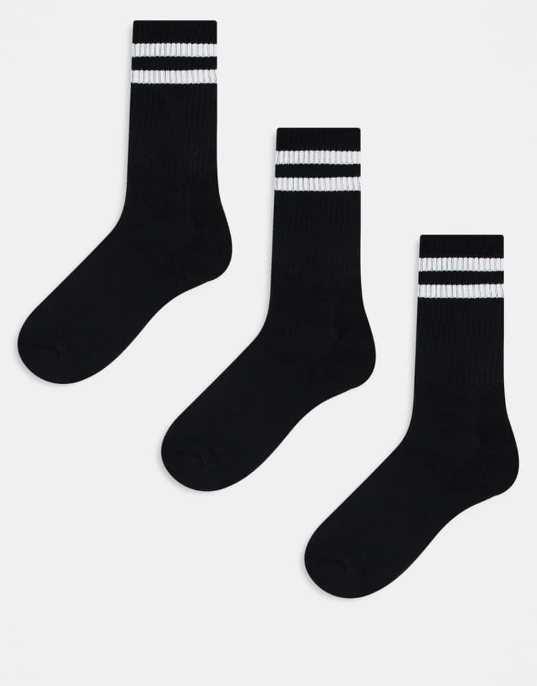 New Look New Look 3 pack stripe sport socks in black 1