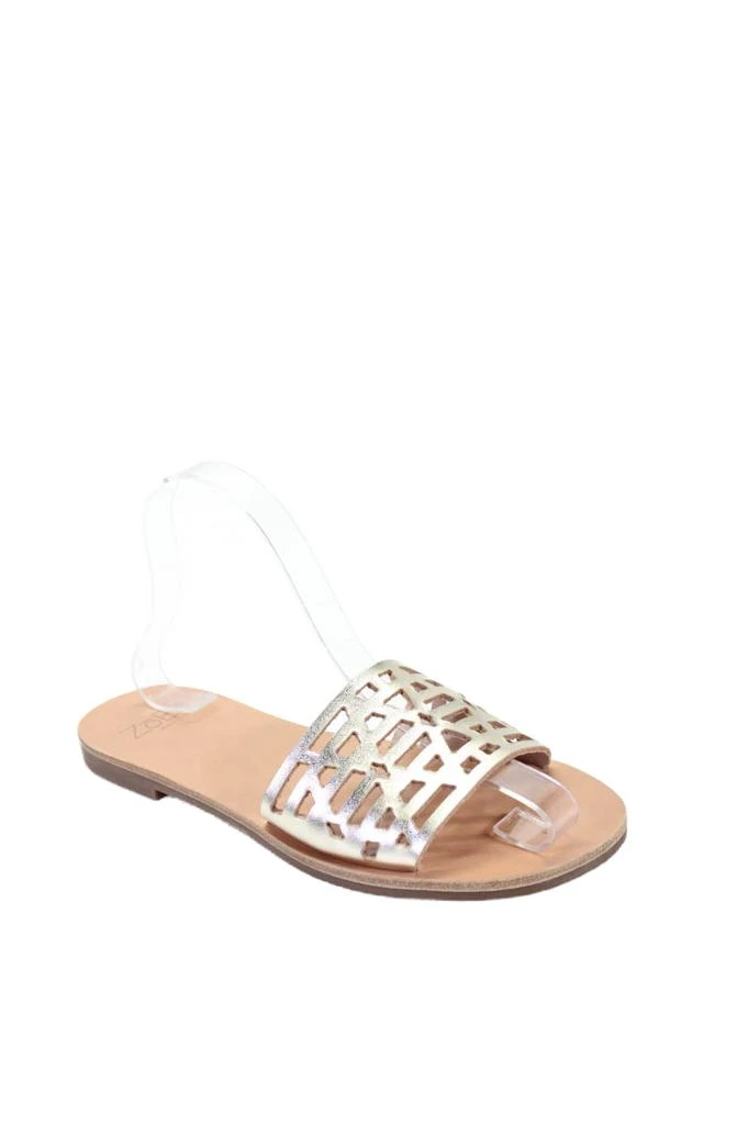 Designer Zoes Athens Women's Open Toe Slip-On Flat Handmade Sandals Gold 1